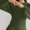 Womens Puff Long Sleeve Sweater Dresses Casual Trendy A-Line Short Mini Dress Fall High Waisted Skater Dress