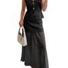 Womens Summer 2 Piece Outfits V Neck Sleeveless Blazer Waistcoat and Mesh Maxi Skirt Suit Sets