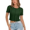 Womens Short Sleeve Crop Tops Summer Fitted Ribbed Knit Tee Shirts Trendy Casual Y2k Going Out Shirts