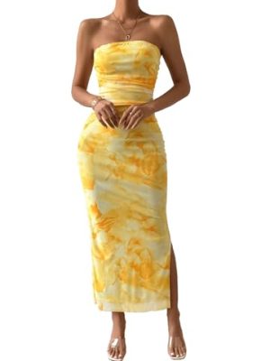 Women's Summer Strapless Dresses 2025 Maxi Bodycon Tube Top Dress Floral Beach Vacation Clothes for Women