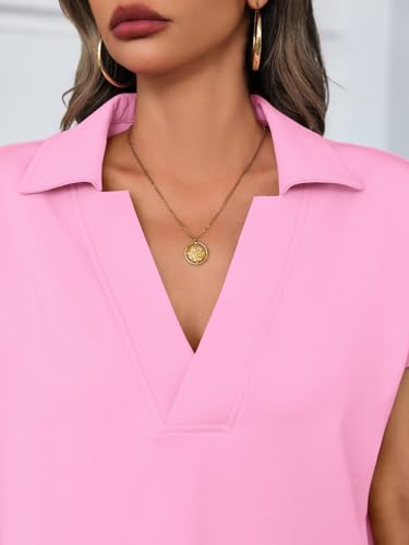 Womens V Neck Polo Shirts Short Sleeve Business Casual Tops Loose Fit Summer Tees