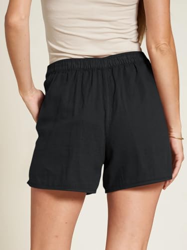 Womens Summer Cotton Shorts Casual Elastic High Waisted Pleated Cute Trendy Comfy Beach Pants