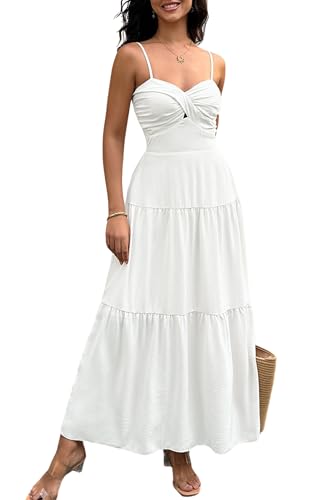 Women's Summer Strapless Maxi Dress 2025 Off Shoulder Hollow Out Smocked A Line Tube Tiered Long Dresses