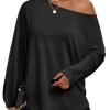 Womens Oversized Off The Shoulder Tops Fall Casual Lantern Long Sleeve T Shirts Trendy Loose Fit Tunics