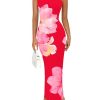 Women Summer Strapless Maxi Dress Bodycon Floral Sexy Long Wedding Guest Dress Formal Tube Mesh Cocktail Dresses