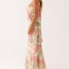 Women Strapless Floral Dress with Sarf Mesh Tube Maxi Dress Summer Cocktail Wedding Guest