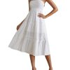 Women's Floral Lace Midi Tube Dress Strapless Shirred A Line Flowy Beach Vacation Dresses