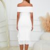 Women's Sexy Off The Shoulder Bodycon Midi Dresses Elegant Ruched Ruffle Hem Cocktail Party Dress