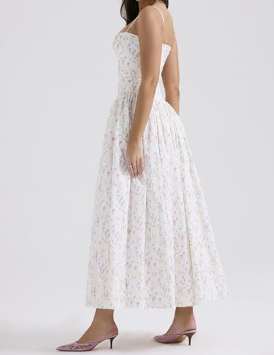 Women's Casual Bohemian Floral Printed Strapless Backless Beach Party A-Line Flowy Long Maxi Dress Summer