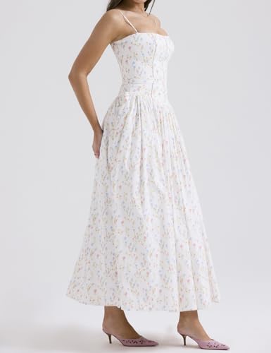 Women's Casual Bohemian Floral Printed Strapless Backless Beach Party A-Line Flowy Long Maxi Dress Summer
