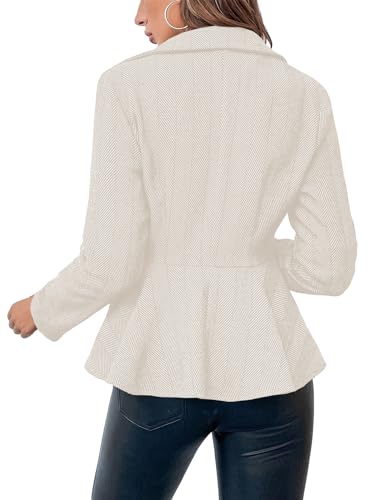 Elegant Women Blazer Business Work Office Peplum Hem Jacket Open Front Herringbone Coats