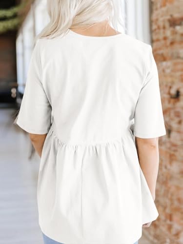 Womens Summer Babydoll Tops Oversized Short Sleeve Crewneck T Shirts Peplum Casual Loose Blouse