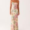 Women Strapless Floral Dress with Sarf Mesh Tube Maxi Dress Summer Cocktail Wedding Guest