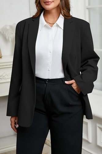 Womens Plus Size Casual Blazers Open Front Long Sleeve Work Office Suit Jackets Black