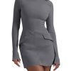 Womens Long Sleeve Bodycon Dress Mock Neck Slim Fit Party Cocktail Fall Mini Blazer Dresses