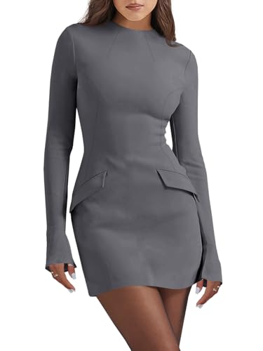 Womens Long Sleeve Bodycon Dress Mock Neck Slim Fit Party Cocktail Fall Mini Blazer Dresses