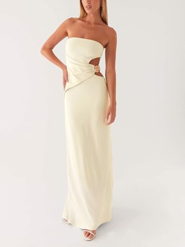 Cut Out Maxi Tube Dresses for Women Sexy Y2k Strapless Backless Bodycon Long Dress Summer Sleeveless Hollow Sundress