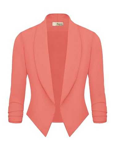 Lightweight Open Front Cardigan Classic Ruched Sleeve Work Office Blazer Suit Jackets