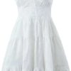Women's Summer White Sexy Dress Strapless Sleeveless High Waist Slim Fit A-Line Party Club Dresses