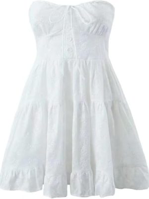 Women's Summer White Sexy Dress Strapless Sleeveless High Waist Slim Fit A-Line Party Club Dresses