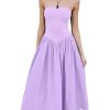 Women's Summer Strapless Dress Solid Hot Shot Off Shoulder Sundresses Flowy Long Casual Dress for Beach Purple