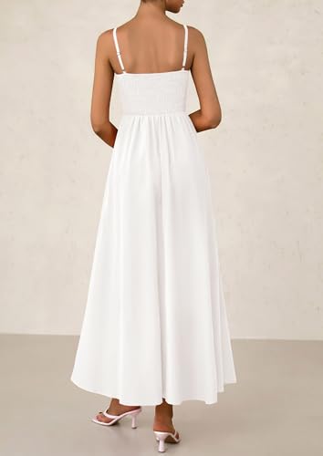 Women's Smocked Maxi Dresses 2025 Summer Beach Sundress Casual Spaghetti Strap Swing A Line Long Flowy Dress