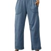 Womens Smocked Barrel Jeans Casual Trendy High Waisted Baggy Pull On Denim Pants