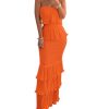 Women's Tube Top Ruffled Tiered Maxi Dress Sleeveless Backless Bodycon Smocked Shirred Party Holiday Long Dress