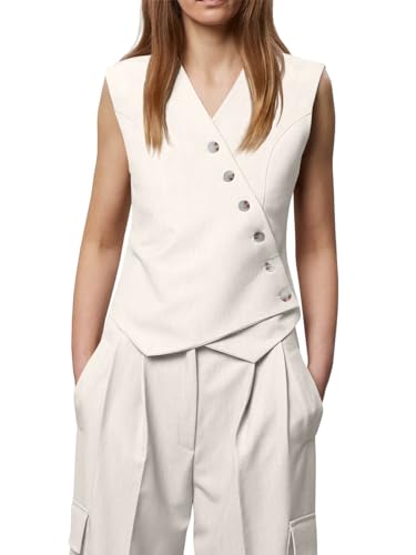 Womens Waistcoat Vest Sleeveless Blazers V Neck Button Up Asymmetrical Hem Work Office Suit Vests