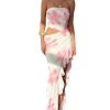 Women's Floral Cut Out Vacation Dress Ruffle Asymmetrical Strapless Sundress Long Dresses