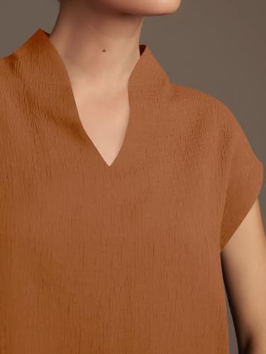 Womens Summer Cap Sleeve Blouse V Neck Casual Dressy Work Tops Loose Fit Elegant Textured Shirts