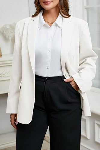 Womens Plus Size Casual Blazers Open Front Long Sleeve Work Office Suit Jackets White
