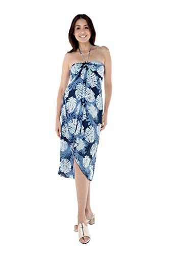 Matchable Couple Hawaiian Luau Shirt or Butterfly Dress in Pacific Palm Navy