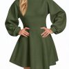 Womens Puff Long Sleeve Sweater Dresses Casual Trendy A-Line Short Mini Dress Fall High Waisted Skater Dress