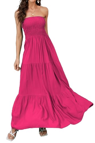 Women Strapless A Line Maxi Dress Tube Top Backless Casual Summer Dress