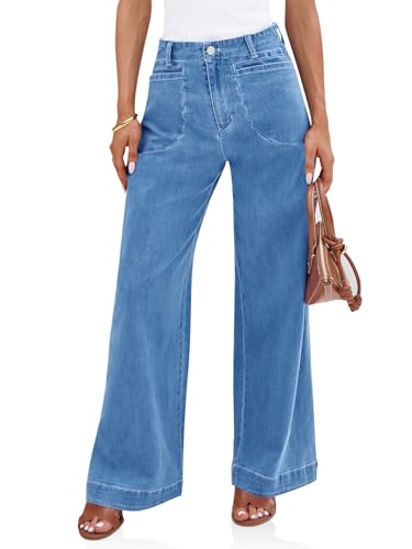 Womens Wide Leg Jeans High Waisted Stretchy Baggy Loose Denim Casual Pants with Pockets