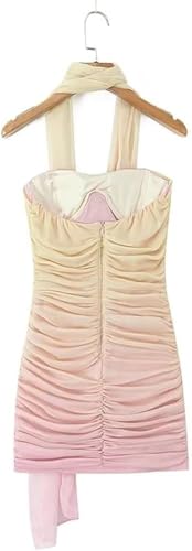 Women's Gradient Tie Dye Halter Scarf Dress Strapless Backless Ruched Summer Party Bodycon Dresses
