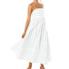 Women's Striped Back Smocked Maxi Dress Sexy Spaghetti Strap Cut Out Flowy Swing Long Dress