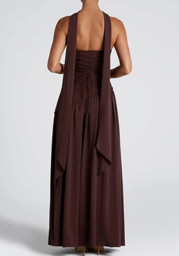Women's Elegant Strapless Long Dress with Scarf Cocktail Wedding Guest Prom Maxi Dresses with Slit