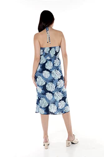 Matchable Couple Hawaiian Luau Shirt or Butterfly Dress in Pacific Palm Navy
