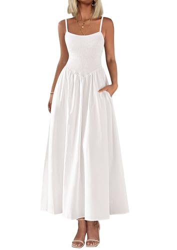 Women's Smocked Maxi Dresses 2025 Summer Beach Sundress Casual Spaghetti Strap Swing A Line Long Flowy Dress