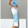 Women's Floral Strapless Bodycon Maxi Dress Summer Tube Top Dresses