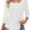 Womens 3/4 Sleeve Tunic Tops Square Neck Pleated Summer Blouses Dressy Casual Loose Fit T Shirts