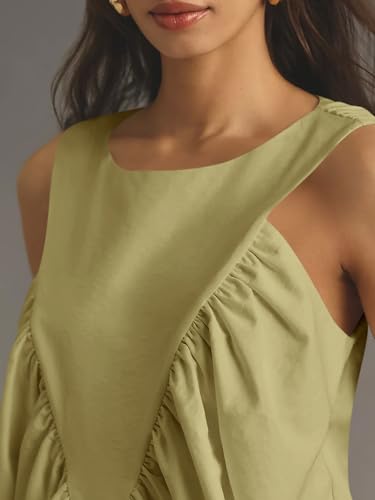 Womens Peplum Babydoll Tank Tops Summer Sleeveless Loose T Shirts Casual Shirred Flowy Tops