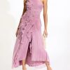 Women Chic Pleated Halter Neck Long Strapless Lotus Edge Vacation Maxi Dress