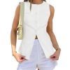 Womens Round Neck Waistcoat Vest Summer Button up Vest Tops Casual Business Fitted Sleeveless Blazer