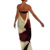 Women's Sexy Strapless Floral Print Maxi Dress Off Shoulder Back Buckle Belt Dresses for Summer Holiday Beachwear