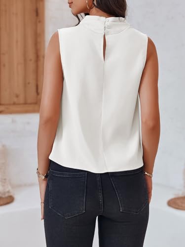 Womens Mock Neck Satin Tank Tops Business Casual Work Ruched Blouses Summer Corporate Outfits