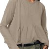 Womens Long Sleeve T-Shirts Pleated Crew Neck Peplum Dressy Casual Fall Tee Tops