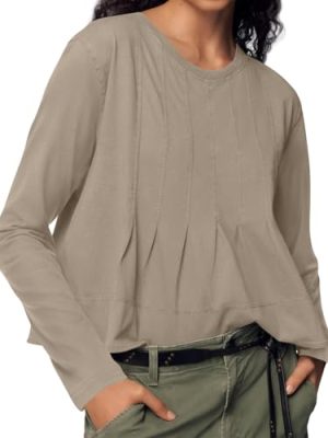 Womens Long Sleeve T-Shirts Pleated Crew Neck Peplum Dressy Casual Fall Tee Tops